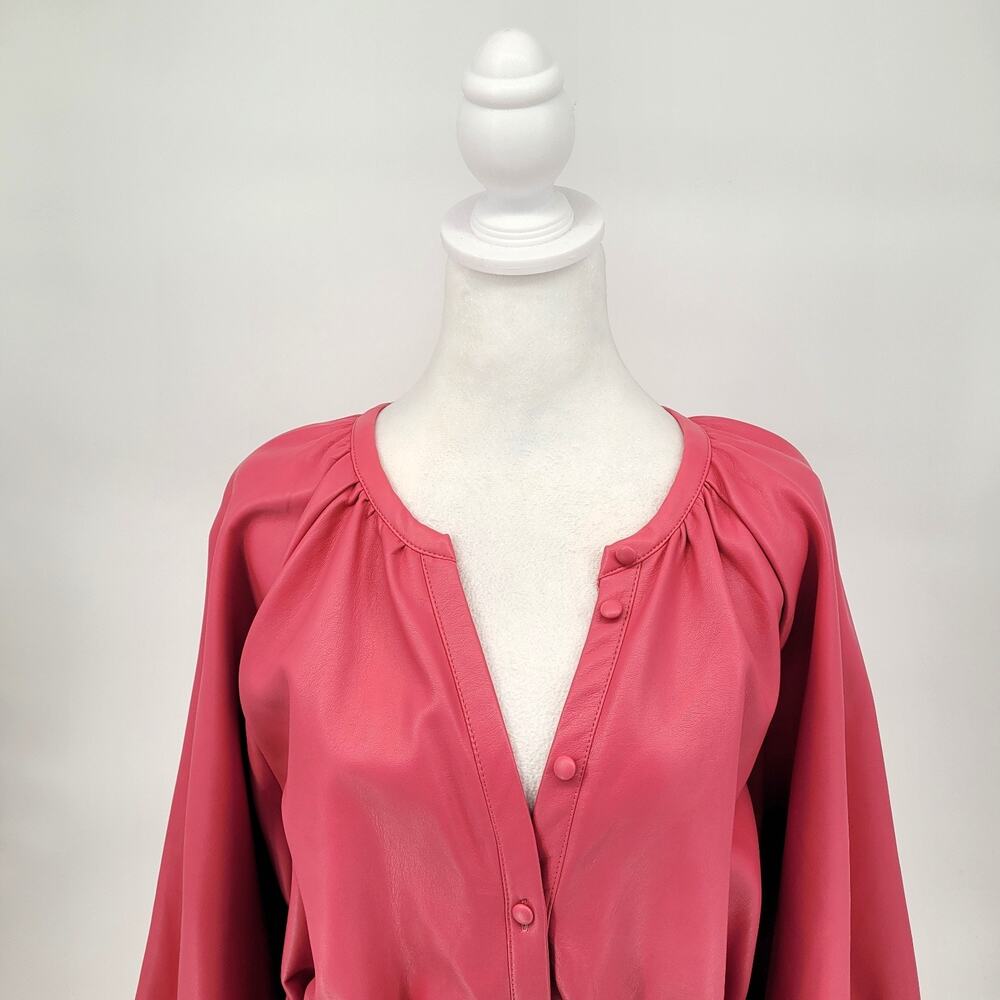 Eloquii Hot Pink Faux Leather Shirred Mini Dress Size 20 Chic Romantic Polished - Picture 3 of 9